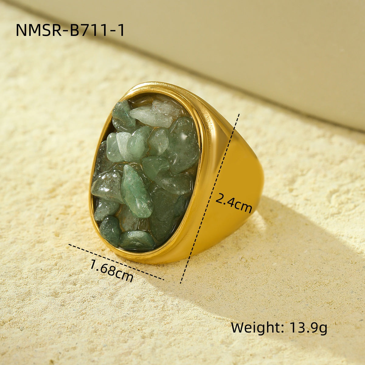 Wholesale Vintage Stainless Steel Natural Stone Geometric Ring